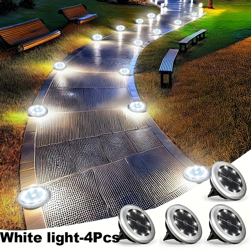Luces Solares de 8LED para Suelo - Paquete de 4, Luces Decorativas IP44 para Escalones, Caminos, Jardines y Vallas, Iluminación Exterior para Pasillos y Césped