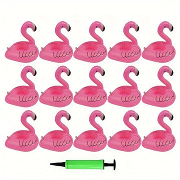 15pcs Portavasos Inflables de Flamenco Rosa - Posavasos Flotantes de PVC para Fiestas en la Piscina y Celebraciones de Verano, Decoración de Fiesta Linda y Duradera
