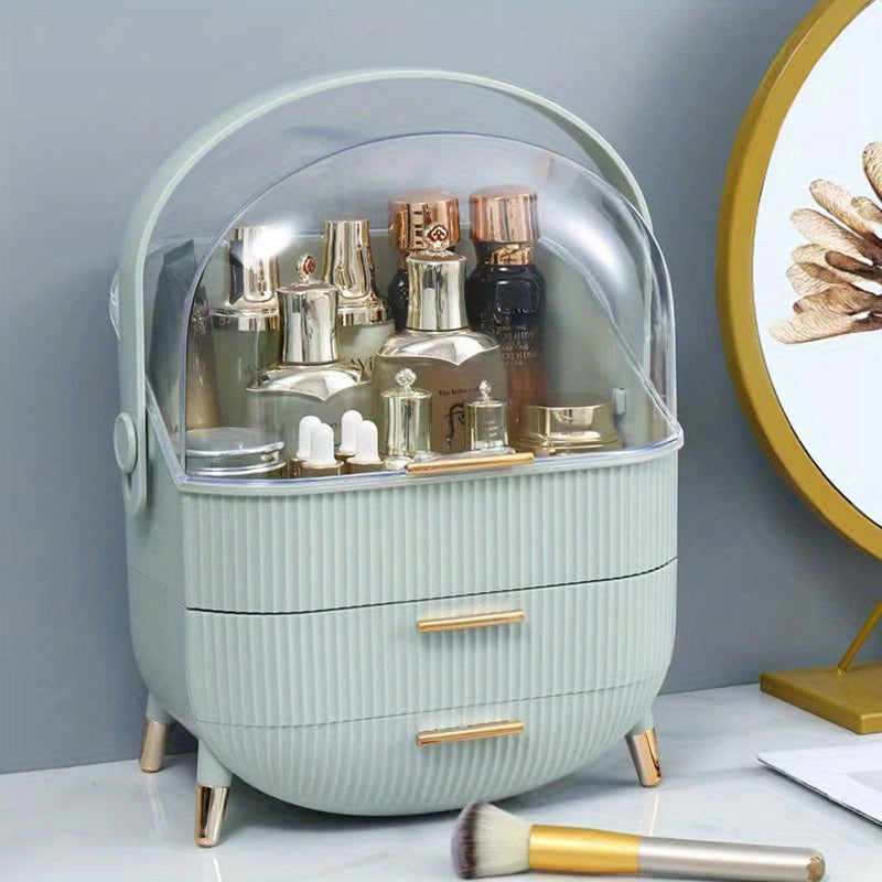 Organizador de maquillaje con cajón, caja de almacenamiento de suministros de maquillaje, soporte para joyas, pendientes, anillos, soporte para productos de cuidado de la piel y lápices labiales, esencial para el hogar