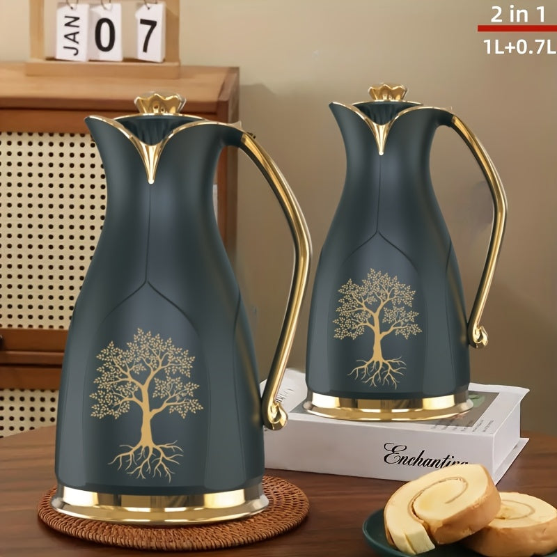 Botella de termo de plástico de 1.0L+0.8L, de venta caliente, aislamiento al vacío, revestimiento interior de vidrio, para café, té, leche