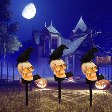 Decoración Gótica de Halloween con Energía Solar - Lámpara Colgante o Independiente para Exterior/Interior con Calavera Brillante, Panel Solar Desmontable, Encendido/Apagado Automático, Sin Control Remoto - Iluminación Espeluznante para Patio, Jardín o F