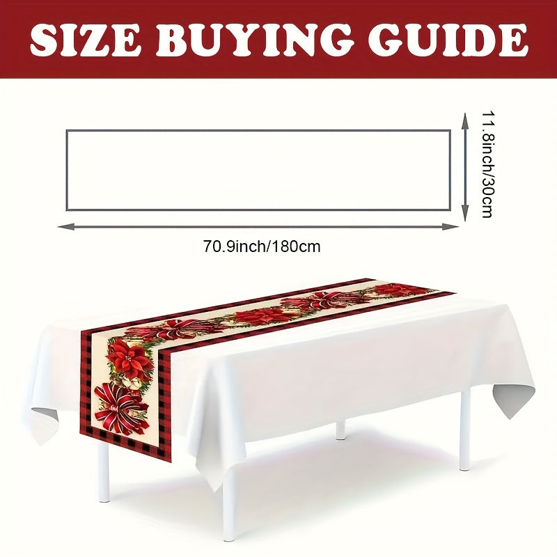 Mantel de mesa floral navideño - Bandera de mesa rectangular tejida de poliéster con diseño de cuadros rojos y negros, decoración de mesa navideña para comedor, café, cocina y decoración de fiestas - 1 pieza
