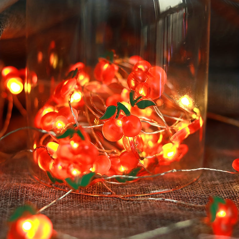 Luces LED en forma de cereza, que funcionan con pilas, 20 luces, 200,0 cm, temática de fantasía, blancas, sin pilas incluidas para bodas, San Valentín, Año Nuevo, Acción de Gracias, decoración de aniversario.