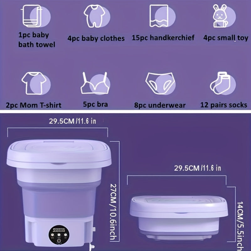 Máquina de lavar plegable de 8 litros, máquina de lavar mini, lavadora portátil para autocaravanas, adecuada para uso de viaje, ahorradora de ropa interior y sujetador, ideal para uso doméstico, sin batería.
