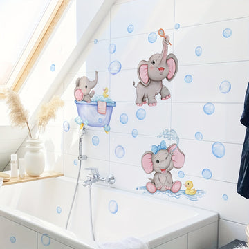 Fantasía Splash, Adorable Pegatina de Pared de Elefante para Baño de Burbujas - Perfecta para Decoración de Baño y Bañera, Fácil de Aplicar como Adorno para el Hogar