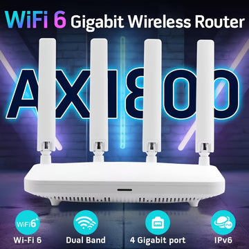 Wifi Internet, 1800Mbps Router Wifi 6 de doble banda - 1200Mbps para red de área amplia/red de área local, cobertura remota adecuada para el hogar y la oficina, admite modos de router/punto de acceso/repetidor, funciona en frecuencias de 5Ghz y 2.4Ghz.