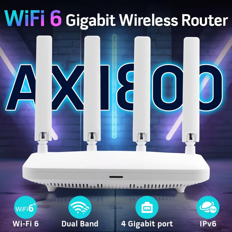 Wifi Internet, 1800Mbps Router Wifi 6 de doble banda - 1200Mbps para red de área amplia/red de área local, cobertura remota adecuada para el hogar y la oficina, admite modos de router/punto de acceso/repetidor, funciona en frecuencias de 5Ghz y 2.4Ghz.