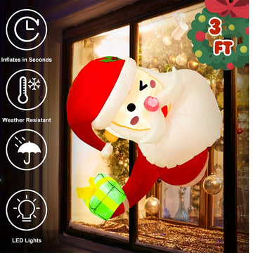 Decoración Inflable de Santa Claus Juguetón para Ventana - Adorno Navideño para Jardín Exterior, Enchufe de 110V, Nylon, Decoraciones Navideñas Inflables
