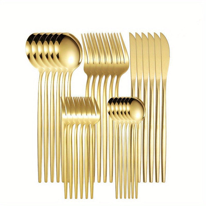 Juego de cubiertos de acero inoxidable delgado estilo portugués, 30 piezas: cuchillo para carne, tenedor para cena, cuchara para postre y tenedor para postre - Juego de vajilla para hogar y restaurantes