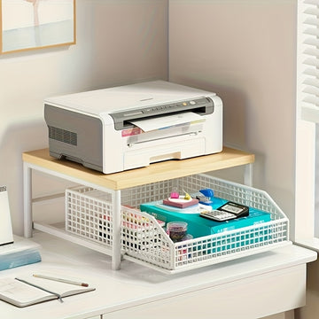 Soporte de microondas moderno para cocina con 2 cajones - Construcción duradera de madera y metal, organizador de encimera que ahorra espacio para electrodomésticos, platos y utensilios, diseño elegante para uso doméstico, organizador de encimera | Diseñ