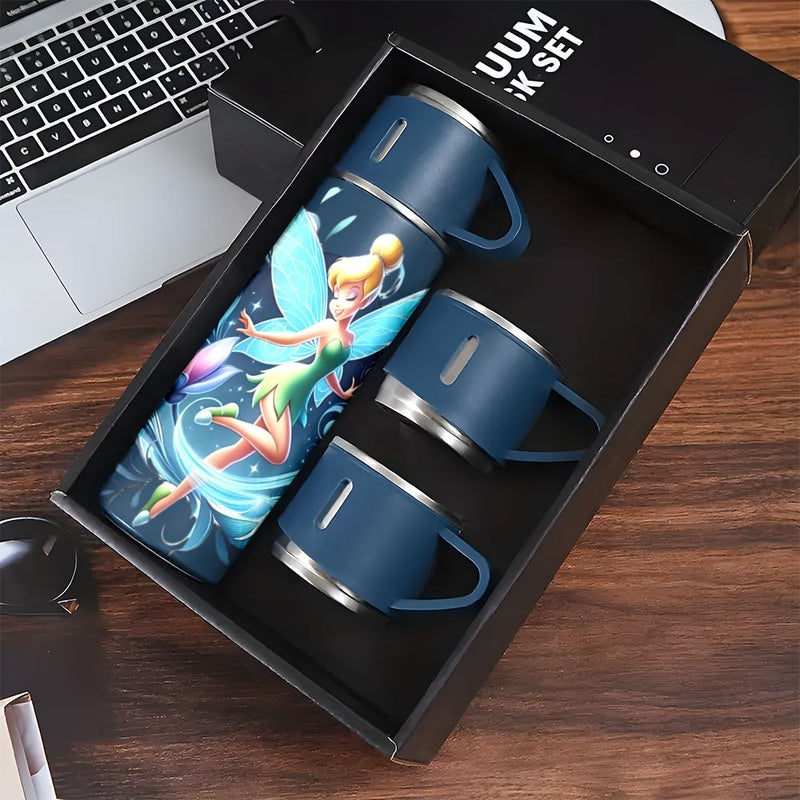 Juego de 1 termo de acero inoxidable Disney Tinker Bell de 17 oz, taza térmica a prueba de fugas con 3 tazas para bebidas frías y calientes, suministros para viajes de negocios y escuela LHB03211