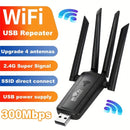 Repetidor de WiFi USB con 4 antenas, señal súper 2.4G, velocidad de 300 Mbps, alimentación por USB - Ideal para ampliar la red en casa y oficina, repetidor WiFi, enrutador compacto, enrutador USB