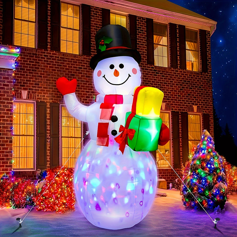 1pc Muñeco de Nieve Inflable de Navidad - 152.4cm de Alto, Decoración Exterior para Jardín con Luces LED Giratorias, Material Plástico, Alimentado por Electricidad (110V/220V), Enchufe de EE.UU., No Requiere Batería, Incluye Fuente de Luz, para Iluminaci