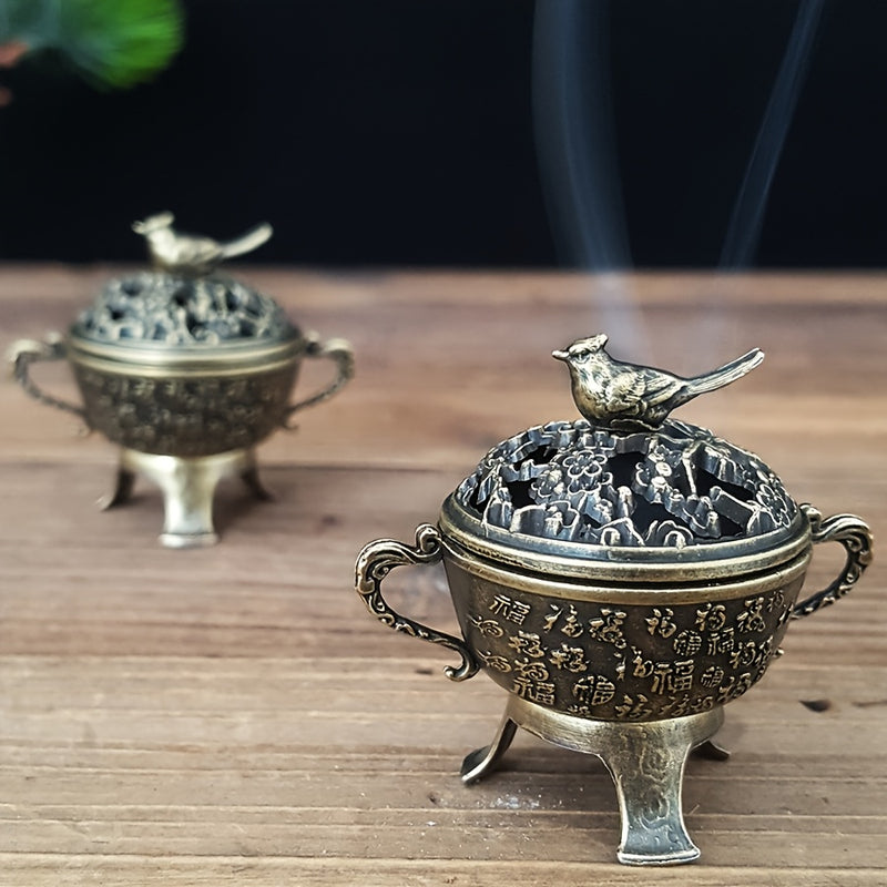 Un pequeño quemador de incienso de sándalo con un diseño de urraca de la suerte, perfecto para usar en la oficina, camping, jardín, patio o como decoración para hogar para cenas a la luz de las velas.