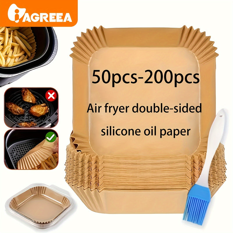Forro de Papel Desechable para Freidora de Aire Cuadrado, 50pcs-200pcs, Papel de Silicona para Hornear, Papel de Pergamino Antiadherente, A Prueba de Fugas, Bandeja de Papel Especial para Freidora de Aire, A Prueba de Aceite y Agua, Hogar, Grado Alimenti