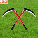2-Pack Guadaña Plegable de Mango Largo - Herramienta Manual para Cosecha y Jardinería, Acero al Manganeso, Multifuncional para Trigo, Césped y Granja - Diseño Robusto, Hojas Metálicas Duraderas, Mango Ergonómico, Corte Afilado, Ideal para Jardineros Casu