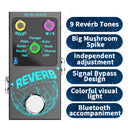 Pedal de Reverb Digital Negro 9-en-1 con Perillas Iluminadas - Incluye Flanger, Plate, Room, Studio, Hall, Tape Echo, Ducking, Chorus, Efectos Low-Fi - Decaimiento/Mix Ajustable, Acompañamiento Inalámbrico, Alimentación DC y Tipo-C, Gran Interruptor de P