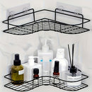 Estante de ducha de esquina de hierro fundido - Estante de almacenamiento de baño montado en la pared que no requiere taladrar, con diseño de malla de alambre de metal negro para un fácil acceso y organización, perfecto para champú, acondicionador y jabó