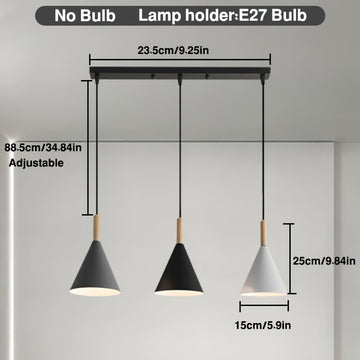 Lámpara de techo moderna de tres cabezas para isla de comedor o sala de estar - Negro, blanco o gris, sin bombillas incluidas, instalación fácil con control de interruptor, lámpara de techo moderna, iluminación contemporánea, construcción de hierro conte