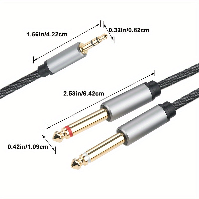 Cable de audio 3.5mm a 6.35mm 1 a 2, cable de audio de nylon con malla de aluminio de aleación 3.5mm, cable de audio de alta fidelidad de calidad de sonido 6.5mm, 3.5mm aplicable para PC, teléfono/tableta, MP3, 6.35mm aplicable para altavoz, guitarra, mi
