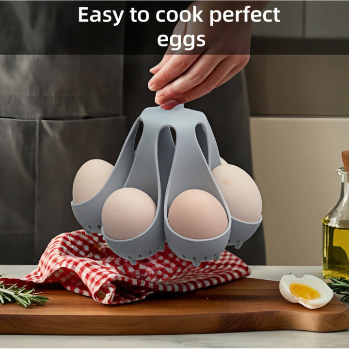Vaporera de Silicona para 6 Huevos, Poacher Resistente a Altas Temperaturas con Drenaje y Asa, Herramienta de Cocina Flexible Lavable, Soporte para Hacer Huevos en la Cocina, Estante de Silicona Independiente | Utensilio Moderno de Cocina | Sujeta Huevos