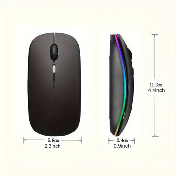 Ratón inalámbrico dual modo portátil con LED, ratón inalámbrico 2.4G/5.0 para computadora, oficina y entretenimiento, batería recargable integrada, larga duración, botones silenciosos, ambidiestro, bajo retardo, compatible con computadoras, laptops y tab
