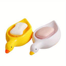 1pc Jabonera con Forma de Pato y Bandeja Ovalada Autodrenante - Accesorio para Baño Blanco y Amarillo, Plástico Duradero para Secado Rápido del Jabón y Soporte para Barras, Organizador Decorativo de Baño, Diseño Divertido | Diseño Efectivo de Drenaje