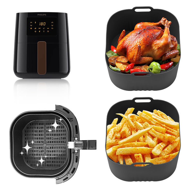 2 piezas de bandejas de horno de silicona cuadrada para freír aire - Antiadherentes, resistentes al calor, ideales para Philips HD9252, HD9200, HD9255 - Perfectas para cocinar papas fritas, pollo y verduras, bandejas de horno con forros | Bandeja de sili