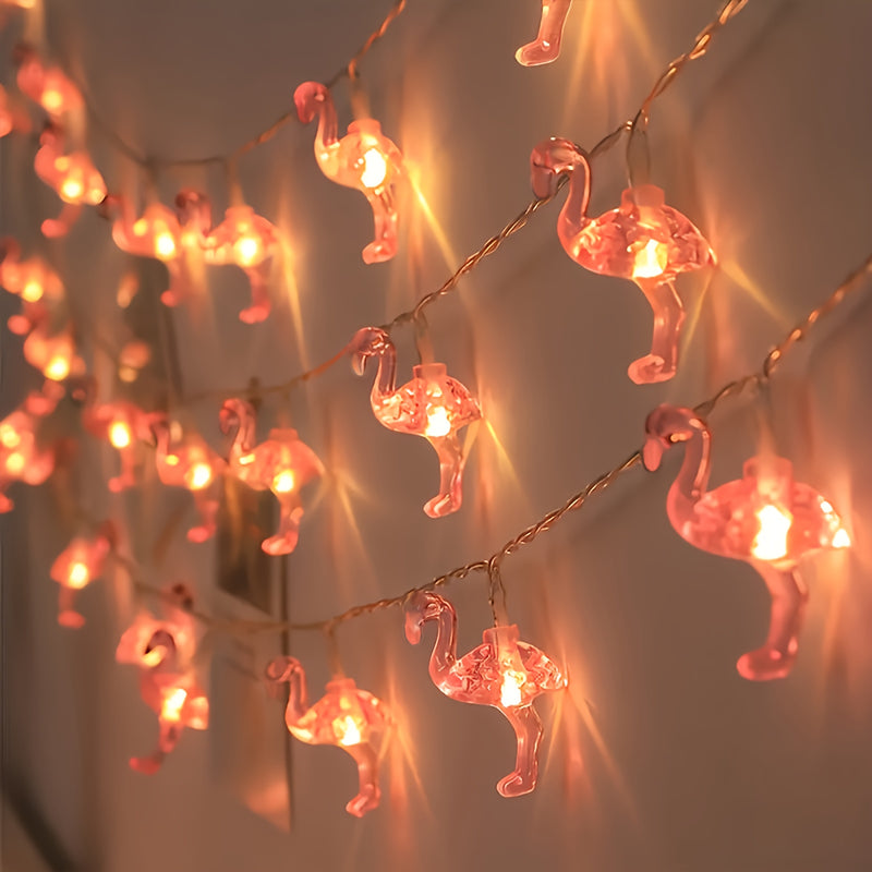 Luces de cadena LED en forma de flamenco, disponibles en 1.5m/3m, con 10/20 LEDs, funcionan con pilas, material de PVC, ideales para uso en interiores y exteriores, perfectas para el verano, fiestas, cumpleaños, bodas y Navidad - Pilas no incluidas, sin
