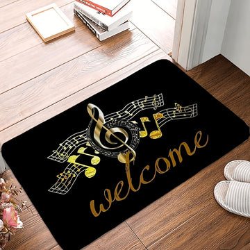 Alfombra de Bienvenida con Notas Musicales - Diseño Divertido y Monograma con Base Antideslizante, Alfombra de Poliéster para el Porche delantero y Decoración de Cocina, Regalo Novedoso Perfecto