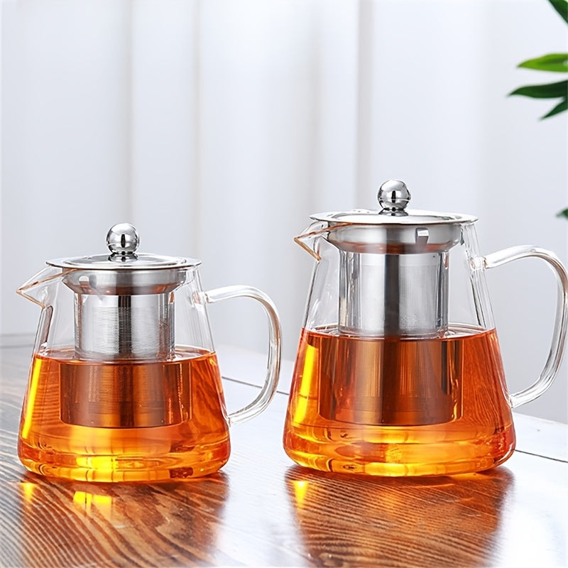 1 pieza, juego de 1 unidad, tetera transparente resistente al calor de borosilicato con asa y tapa, capacidad grande de 550ml/750ml, cuerpo recto con filtro interior de acero inoxidable para infusionar hojas de té, pétalos de rosa, bayas goji, flores, te