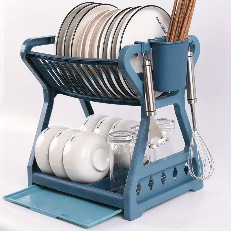 Estantes de cocina, rejilla de drenaje de plástico, rejilla de tazas, bandeja, utensilios de cocina, rejilla de almacenamiento, rejilla de platos doble, almacenamiento.