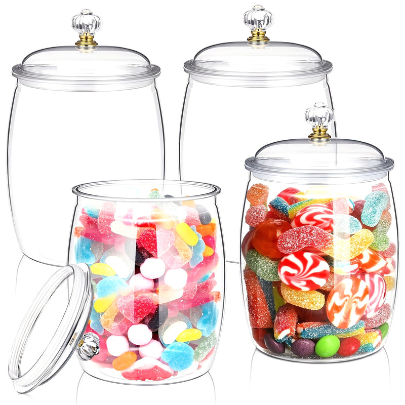 Juego de 4 Tarros para Dulces y Galletas con Tapas, Tarro Plástico Decorativo para Medicinas, Contenedor Auto-Servicio para Dulces, Tarro Sellado Transparente para Almacenamiento de Alimentos, Decoración del Hogar