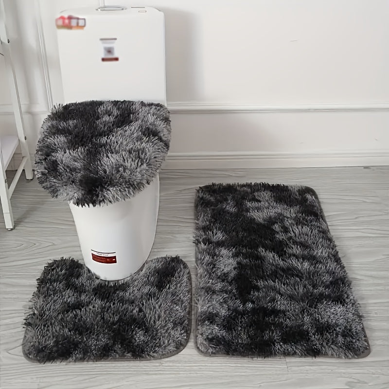 Juego de 3 Alfombras Tie-Dye con Cubierta para Tapa de Inodoro, Decoración para Baño y Cocina, Suave y Cómoda, Regalo Navideño, Adorno Hogareño de Invierno