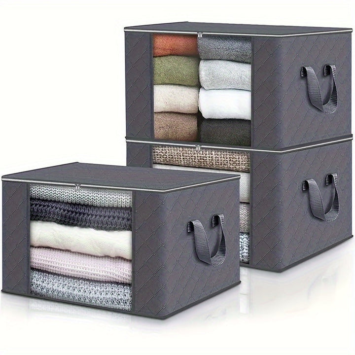 3 Cajas de Almacenamiento de Tela Plegables de Gran Capacidad - Perfectas para Organizar Dormitorios, Armarios, Ropa, Residencias, Spas y Armarios