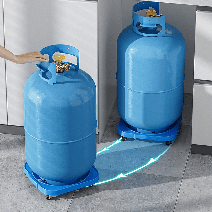 Base de Cubo Ajustable y Resistente de Plástico con Ruedas y Freno - Soporte Móvil para Bombonas de Agua y Gas, Estante Multiusos para Cocina, Azul