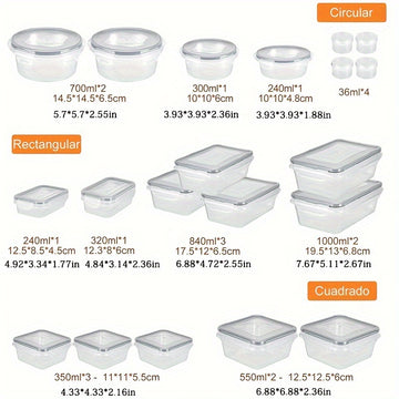 Juego de 20 contenedores de cocina premium resistentes a fugas, loncheras - aptos para microondas, plástico duradero, forma rectangular con tapa abatible - ideales para organizar granos, almuerzo, snacks, alimentos y artículos de viaje