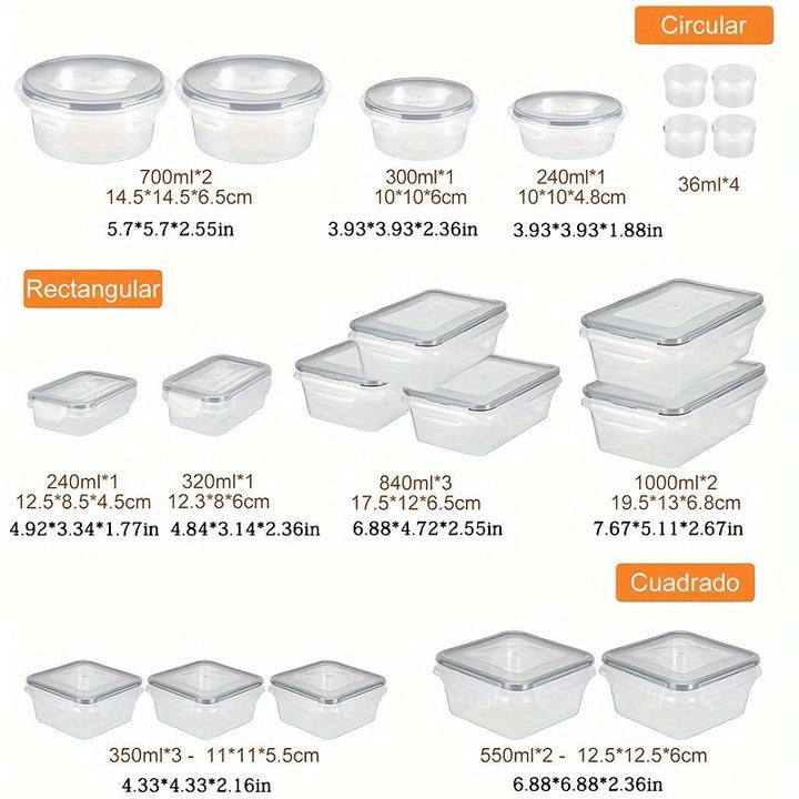 Juego de 20 contenedores de cocina premium resistentes a fugas, loncheras - aptos para microondas, plástico duradero, forma rectangular con tapa abatible - ideales para organizar granos, almuerzo, snacks, alimentos y artículos de viaje