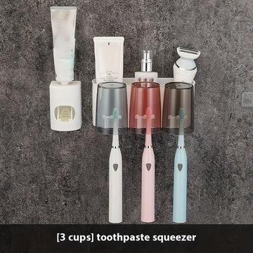 Portacepillos de dientes con soporte para cepillos, organizador de baño montado en la pared para ahorrar espacio en el almacenamiento de cepillos de dientes y pasta de dientes.