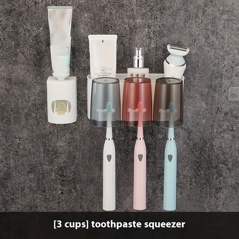 Portacepillos de dientes con soporte para cepillos, organizador de baño montado en la pared para ahorrar espacio en el almacenamiento de cepillos de dientes y pasta de dientes.