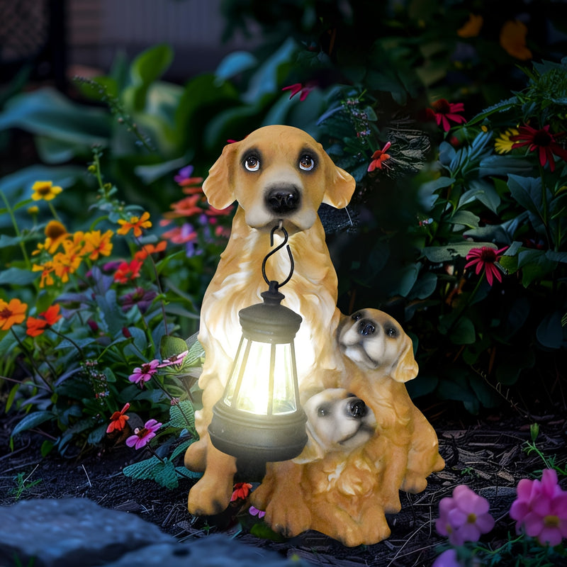 1pc Estatua de Luz Solar Exterior de Tres Pelo Dorado en Resina, Adorno para Patio y Jardín, Luz Ambiental Creativa para Balcón o Villa, Escultura Animal Decorativa, Regalo Ideal para Amigos o Día de la Madre