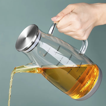1pieza Tapa de Acero Inoxidable Botella de Aceite de 1000Ml Vidrio Borosilicato de Alta Resistencia al Calor y Frío Botella de Aceite y Vinagre con Gran Diámetro Botella de Aceite Impermeable para Verter Botella de Aceite para el Hogar con Gran Capacidad