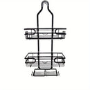 Organizador de Baño Colgante Ajustable de 3 Niveles en Negro con Ventosas - Sin Taladro, con Ganchos y Plato para Jabón, Soporte de Ducha, Cesta