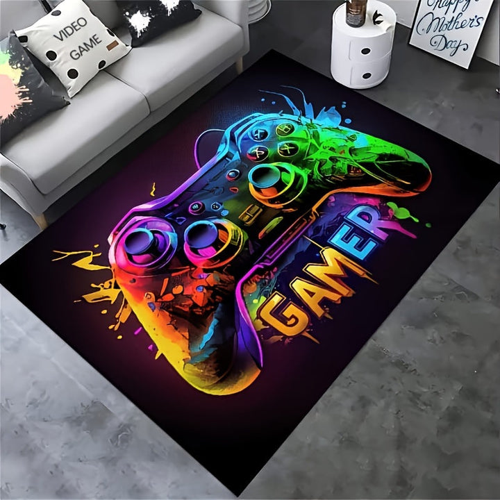Alfombra rectangular antideslizante con diseño de control de videojuegos - Estilo cyberpunk vibrante para sala de juegos, habitación o sala de estar - Regalo perfecto para gamers, decoración moderna y duradera, accesorios para gaming