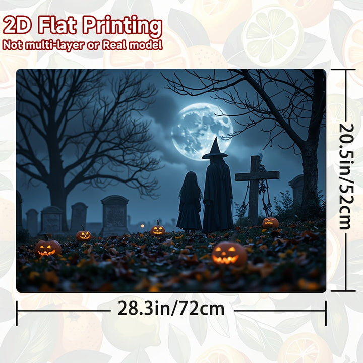 1pc Protector de Estufa para Halloween - Diseño Espeluznante de Bosque con Calabazas, Sombreros de Bruja y Cementerio - Superficie Antideslizante, Decoración Fácil de Limpiar para Encimera, Lavadora, Secadora o Cafetera - Cubierta Festiva, Impresión de A