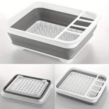 Estante Plegable Versátil para Platos con Tabla de Escurre - Material PP Duradero, Perfecto para RVs, Camping y Barcos - Organizador de Cocina Portátil para Platos y Verduras