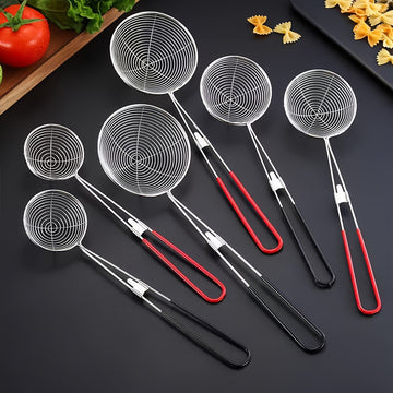1pc Cuchara Colador de Acero Inoxidable, Cucharón de Cocina Multiusos para Olla Caliente, Tienda de Té con Leche, Escurridor de Dumplings, Uso Doméstico - Colador Metálico Duradero con Mango