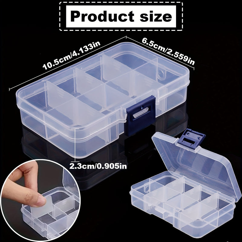 5/10piezas BEADIA Caja de almacenamiento de plástico transparente, estilo casual, forma cúbica, partición ajustable -8 compartimentos, cubierta de hebilla a prueba de polvo, contenedor de clasificación multifuncional para almacenamiento de cuentas, joyer