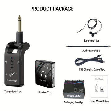 Sistema de monitorización inalámbrica en el oído, 2.4GHz IEM con transmisor y receptor de lavalier, carga USB, Plug and Play, bajo ruido, larga duración de la batería, para músicos, estudio, ensayo de banda, presentación en vivo - Resina ABS negra