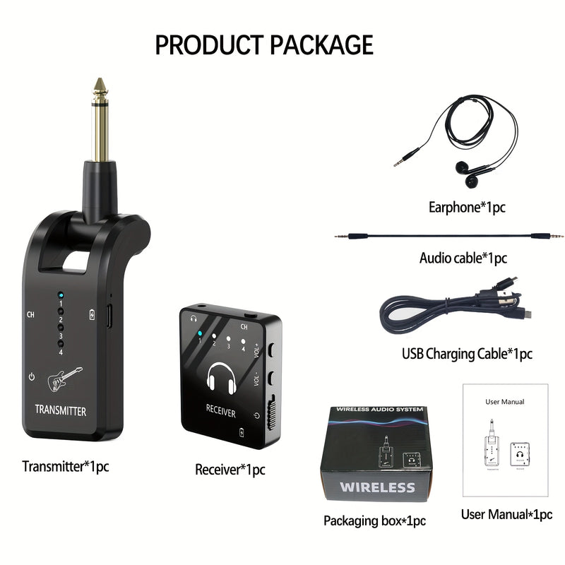 Sistema de monitorización inalámbrica en el oído, 2.4GHz IEM con transmisor y receptor de lavalier, carga USB, Plug and Play, bajo ruido, larga duración de la batería, para músicos, estudio, ensayo de banda, presentación en vivo - Resina ABS negra